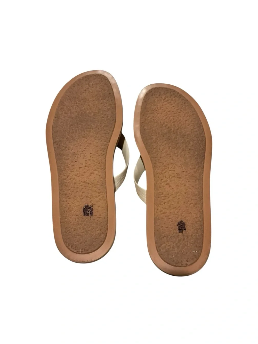 Zara Cream Strap Tan Footbed Flip Sandals - Picture 8 of 10